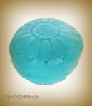 Rock Ribbons Bright Blue Leather Moroccan Pouf
